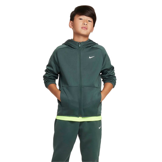Vintage Green - Front - Nike Childrens-Kids Therma Fit Long-Sleeved Full Zip Hoodie