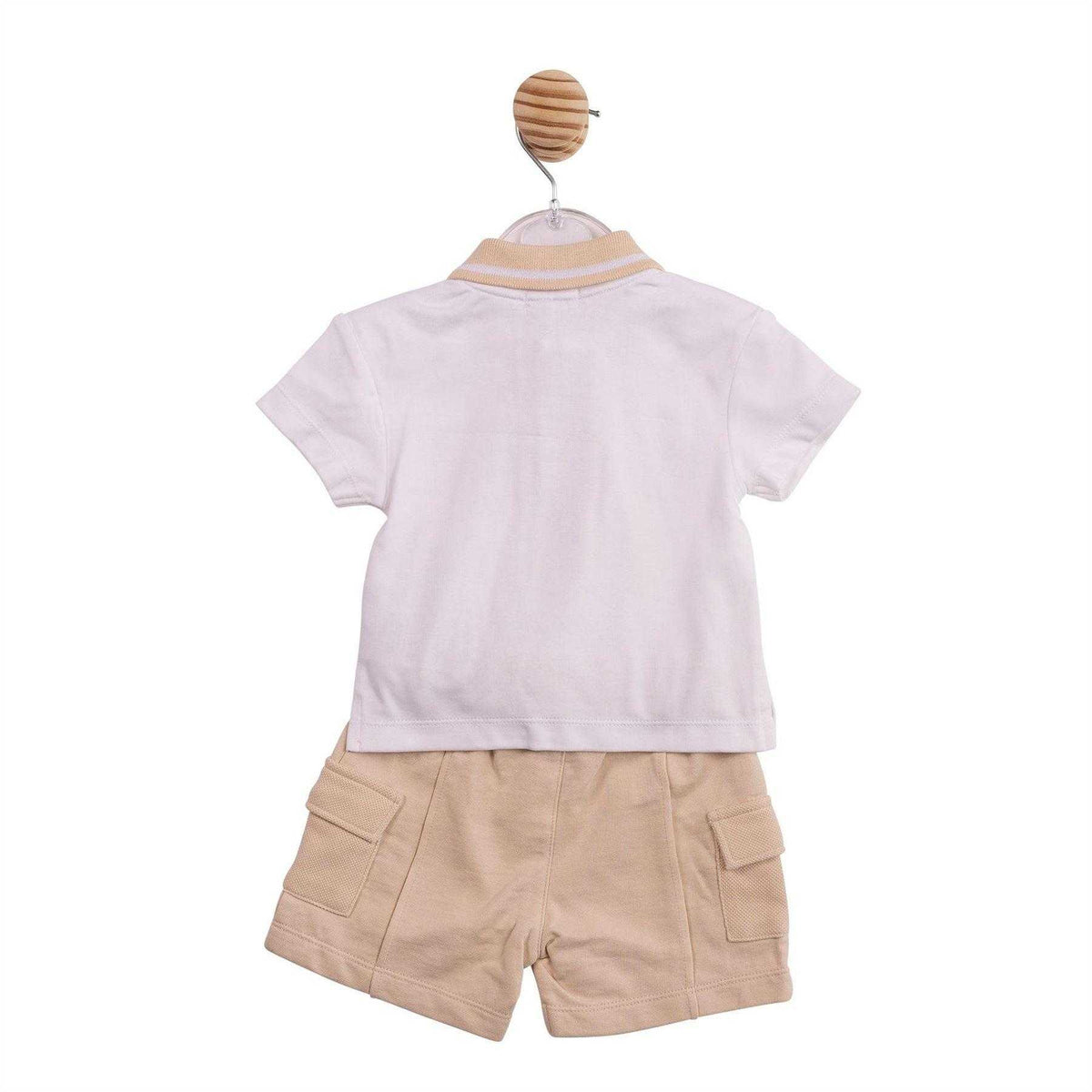 White-Beige - Back - Mintini Baby Boys Two Tone Top & Shorts Set