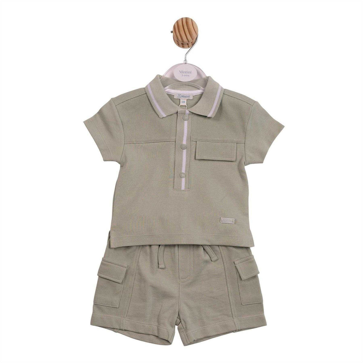 White-Sage - Front - Mintini Baby Boys Two Tone Top & Shorts Set
