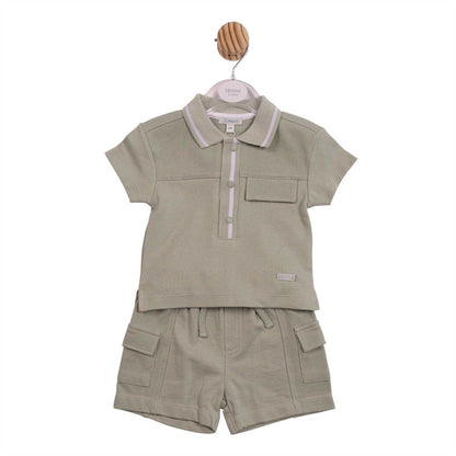 White-Sage - Front - Mintini Baby Boys Two Tone Top & Shorts Set