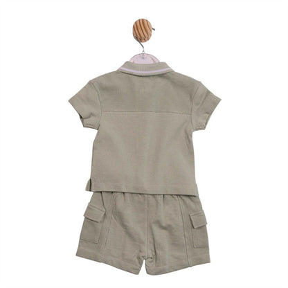 White-Sage - Back - Mintini Baby Boys Two Tone Top & Shorts Set