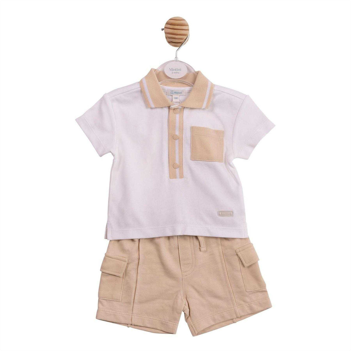 White-Beige - Front - Mintini Baby Boys Two Tone Top & Shorts Set