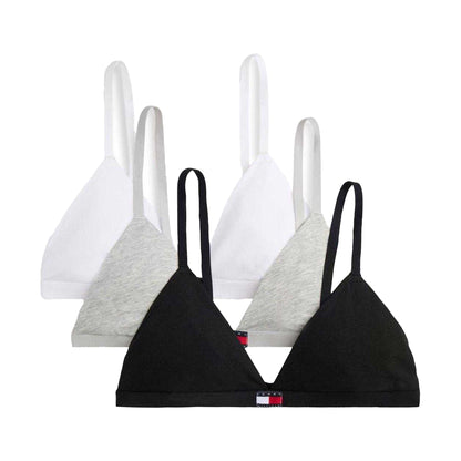 Grey-Black-White - Front - Tommy Hilfiger Womens-Ladies Logo Non-Wired Bralette (Pack of 3)