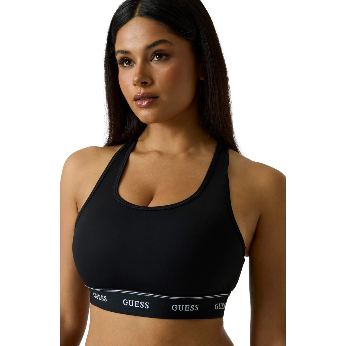 Jet Black - Side - Guess Womens-Ladies Alba Stretch Jersey Bralette