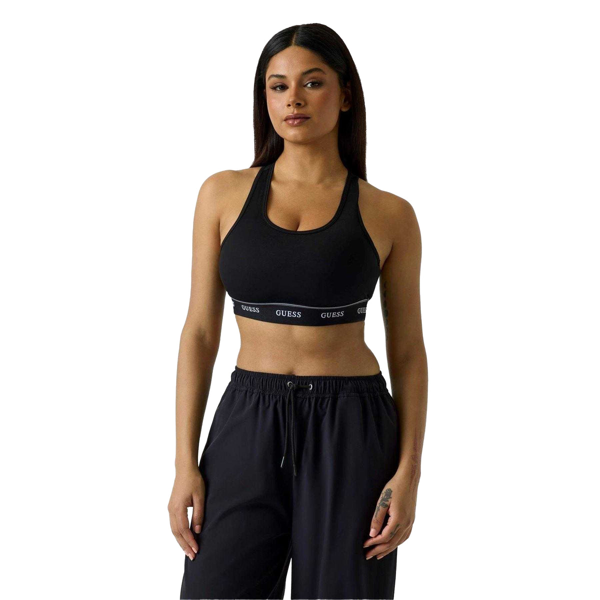 Jet Black - Front - Guess Womens-Ladies Alba Stretch Jersey Bralette
