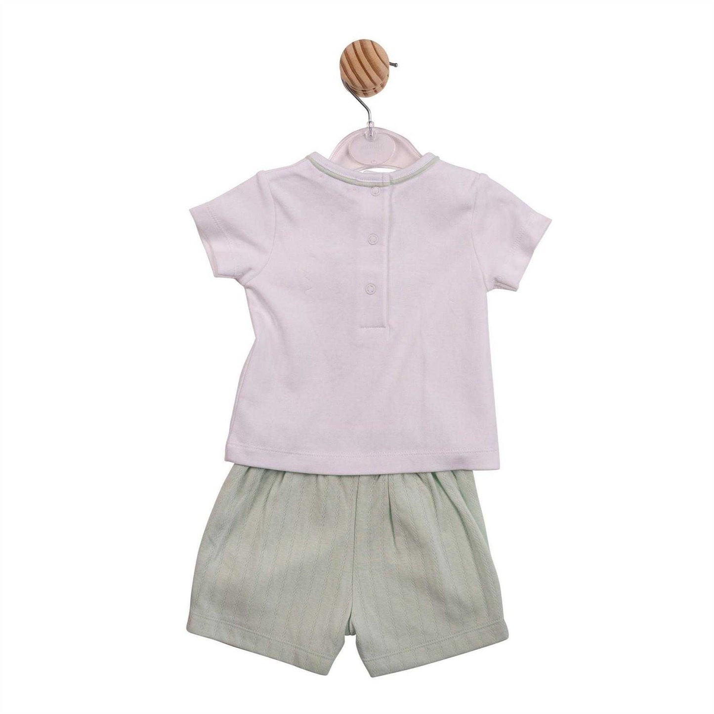 White-Pistachio - Back - Mintini Baby Jacquard Top & Bottom Set