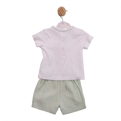 White-Pistachio - Back - Mintini Baby Jacquard Top & Bottom Set