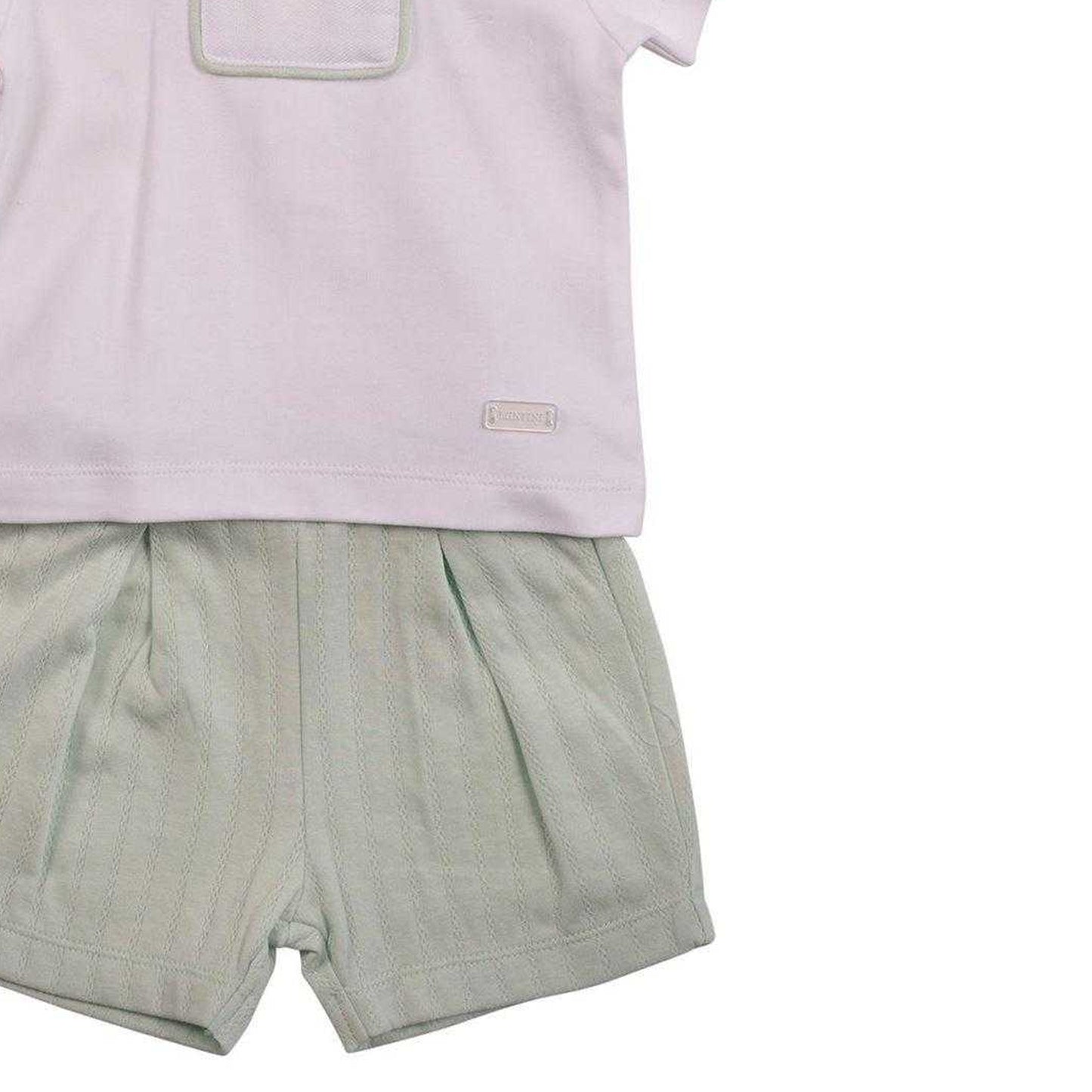 White-Pistachio - Side - Mintini Baby Jacquard Top & Bottom Set