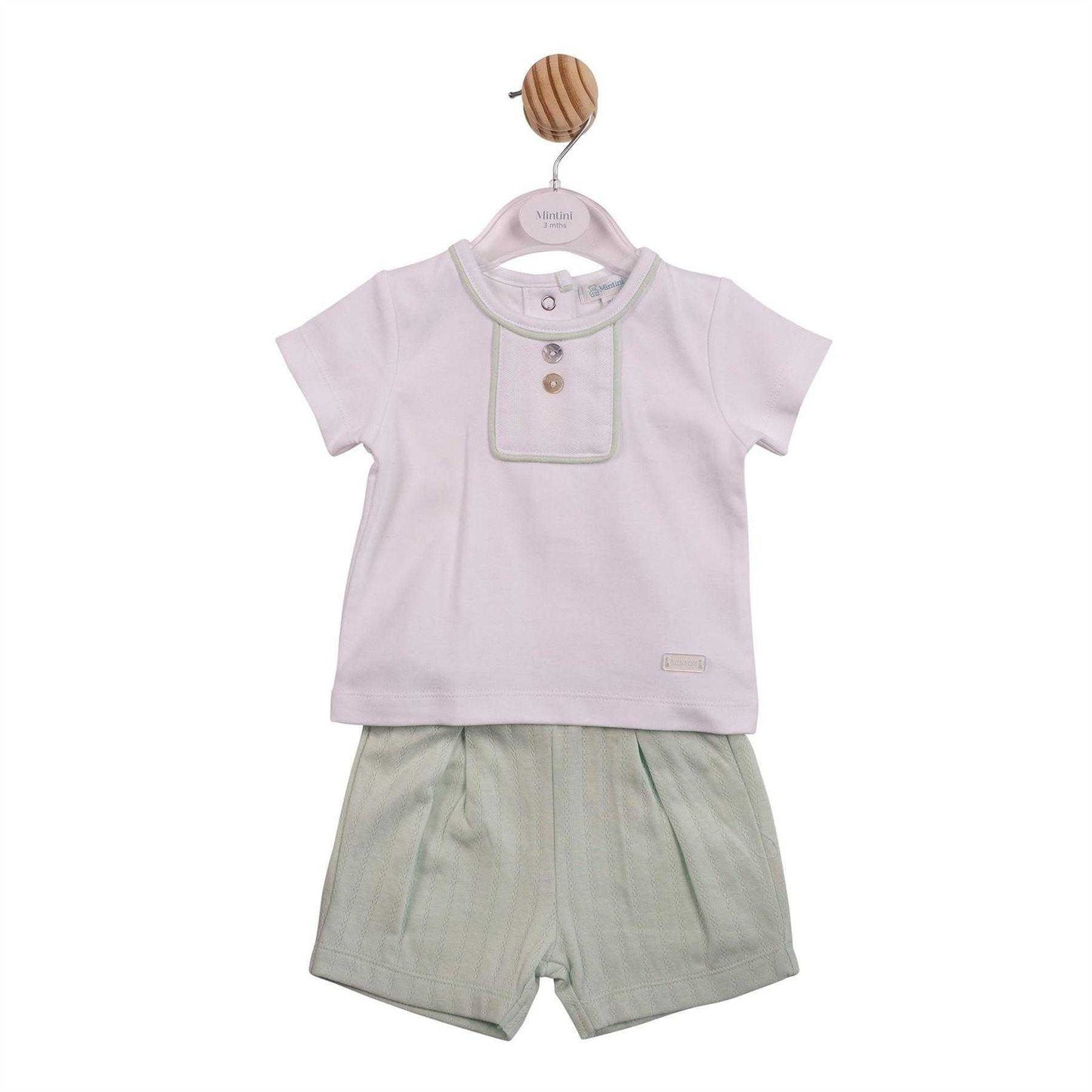 White-Pistachio - Front - Mintini Baby Jacquard Top & Bottom Set