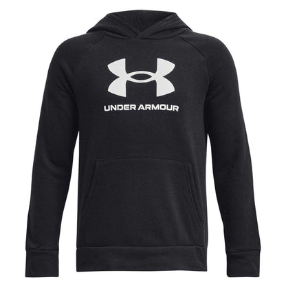 Black - Front - Under Armour Boys Rival Big Logo Fleece Hoodie