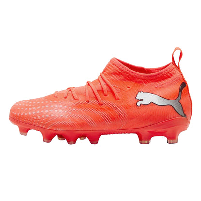 Red-Silver - Back - Puma Childrens-Kids Future 9 Match Firm Ground Football Boots