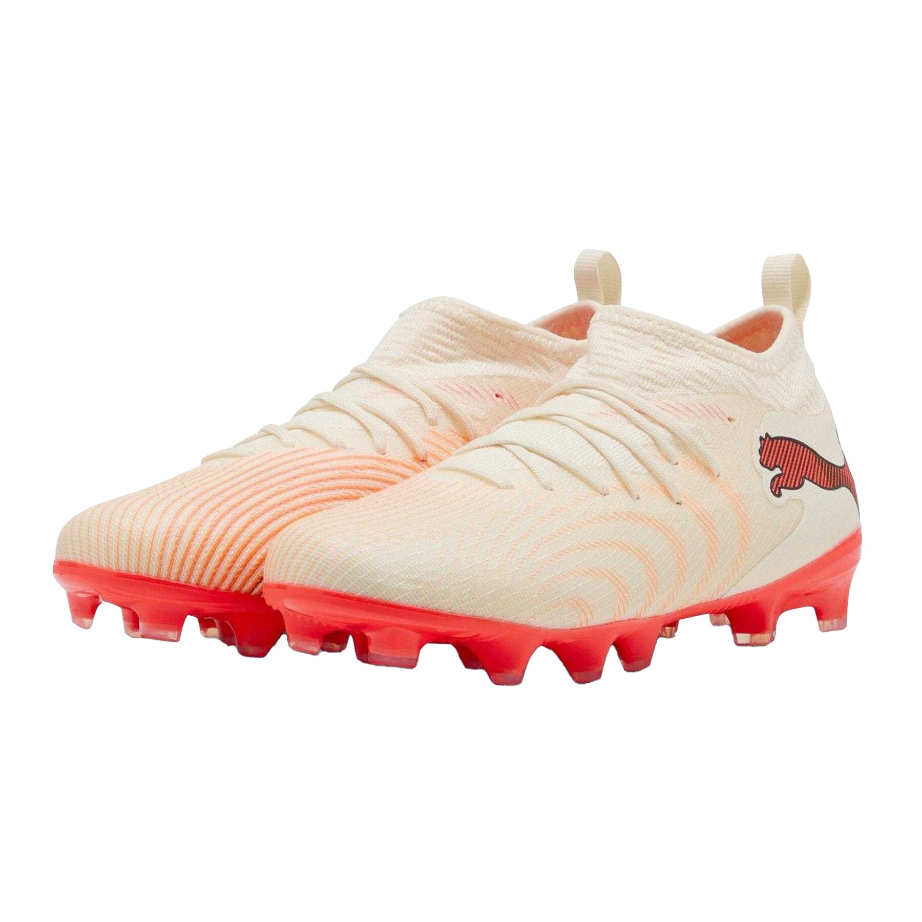 Almond-Red - Pack Shot - Puma Childrens-Kids Future 9 Match Firm Ground Football Boots