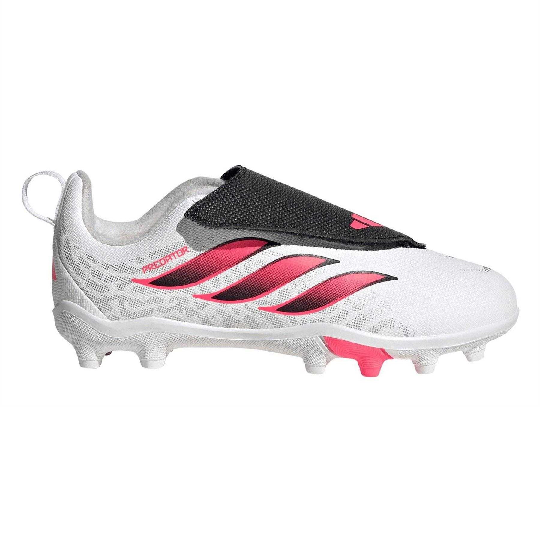 White-Coral - Front - Predator Childrens-Kids Predator Laceless Firm Ground Football Boots