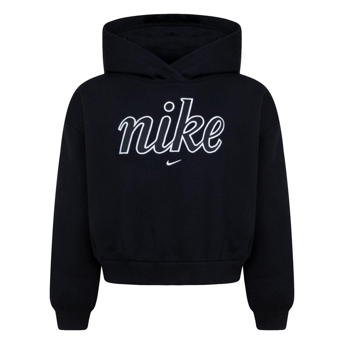 Black - Front - Nike Girls Sportswear Club Fleece Boxy Hoodie