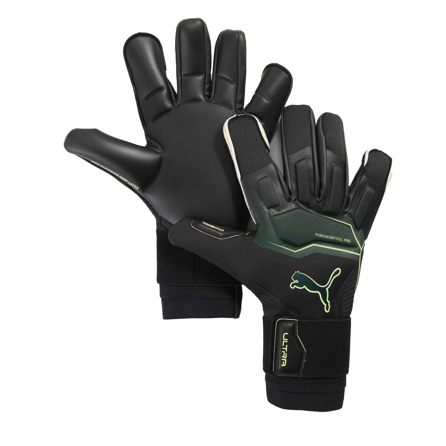 Black-Green - Front - Puma Unisex Adult Ultra Ultimate Hybrid Goalkeeper Gloves