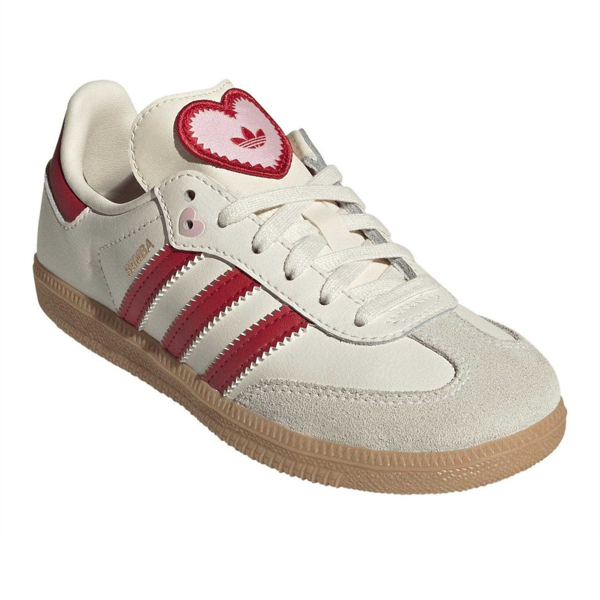 Cream-Red - Pack Shot - Adidas Childrens-Kids Samba OG Leather Trainers