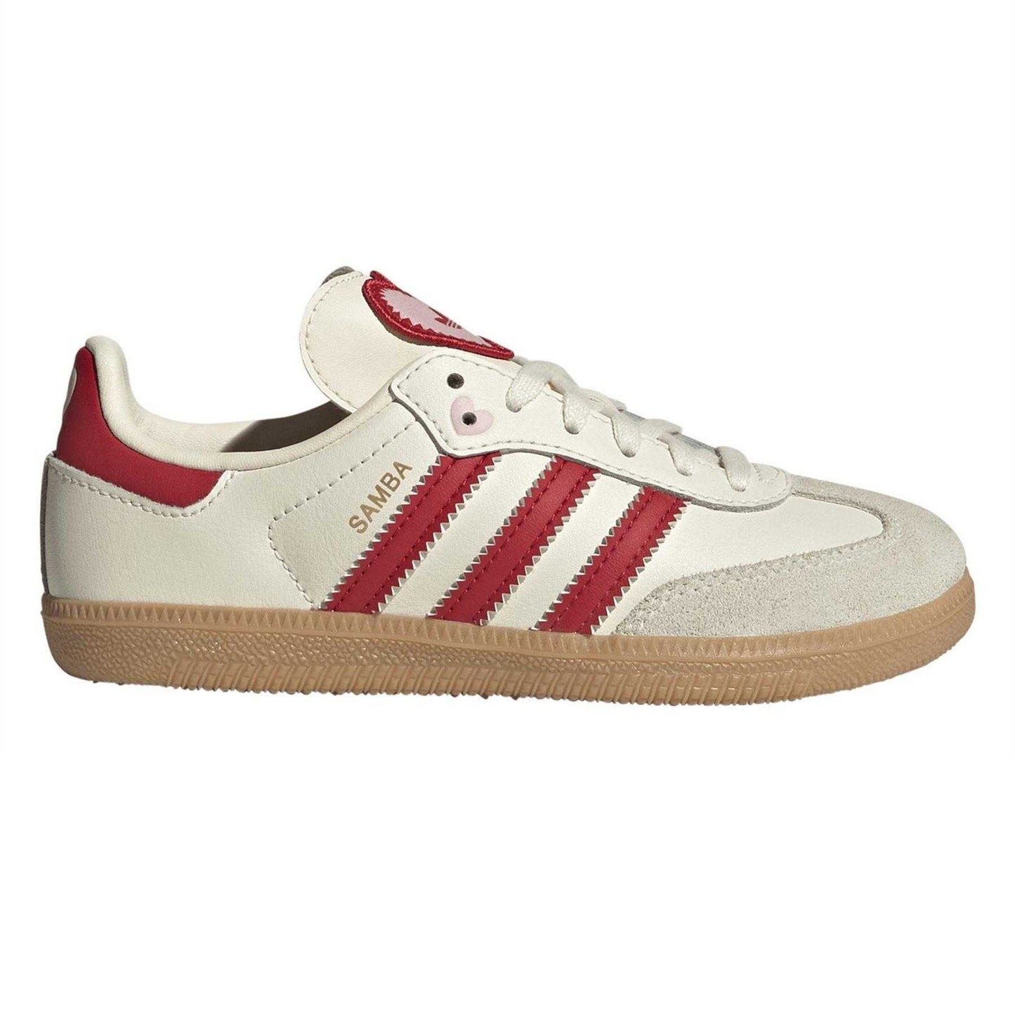 Cream-Red - Front - Adidas Childrens-Kids Samba OG Leather Trainers