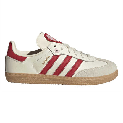 Cream-Red - Front - Adidas Childrens-Kids Samba OG Leather Trainers