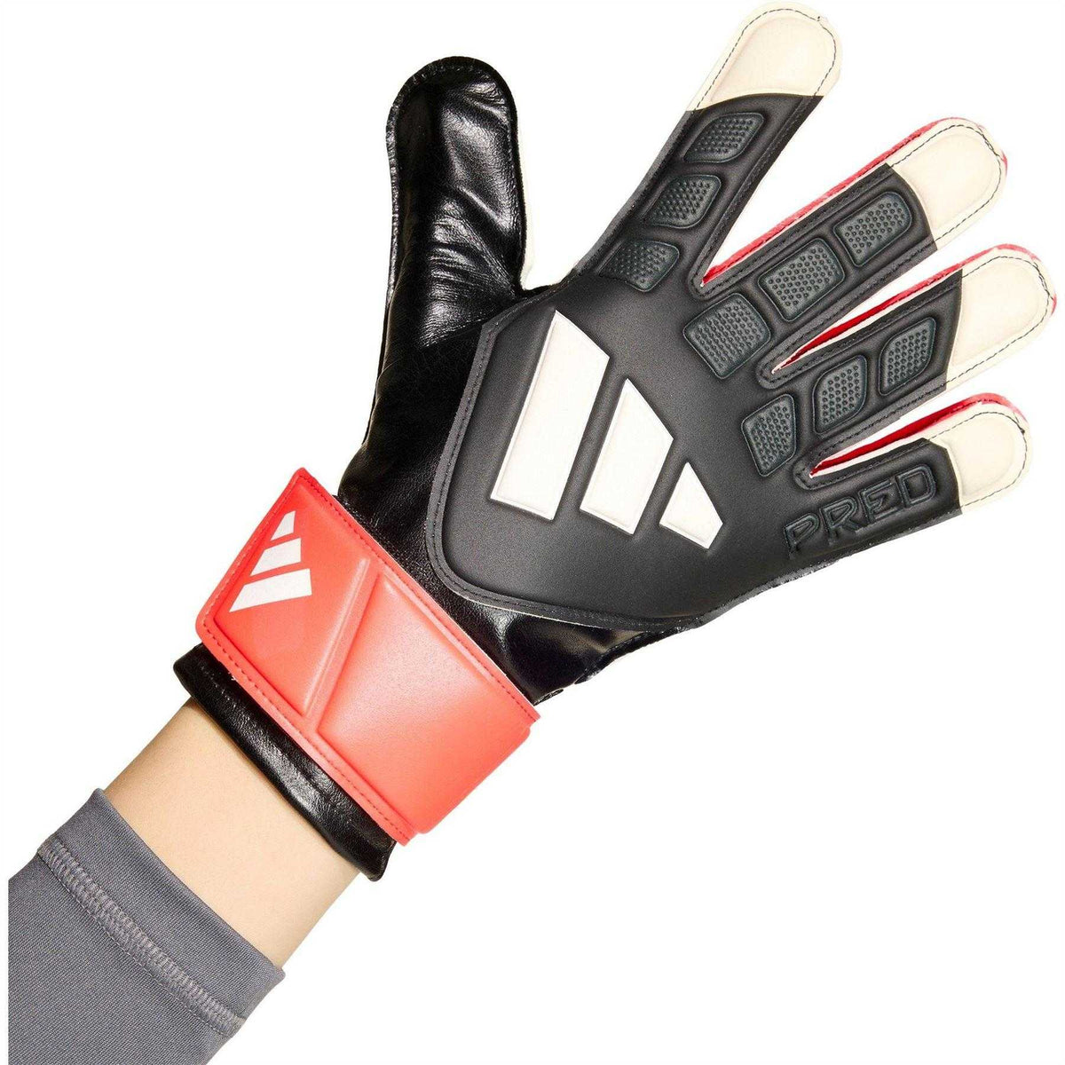 Black-Red - Side - Adidas Childrens-Kids Predator 3 Stripes Goalkeeper Gloves