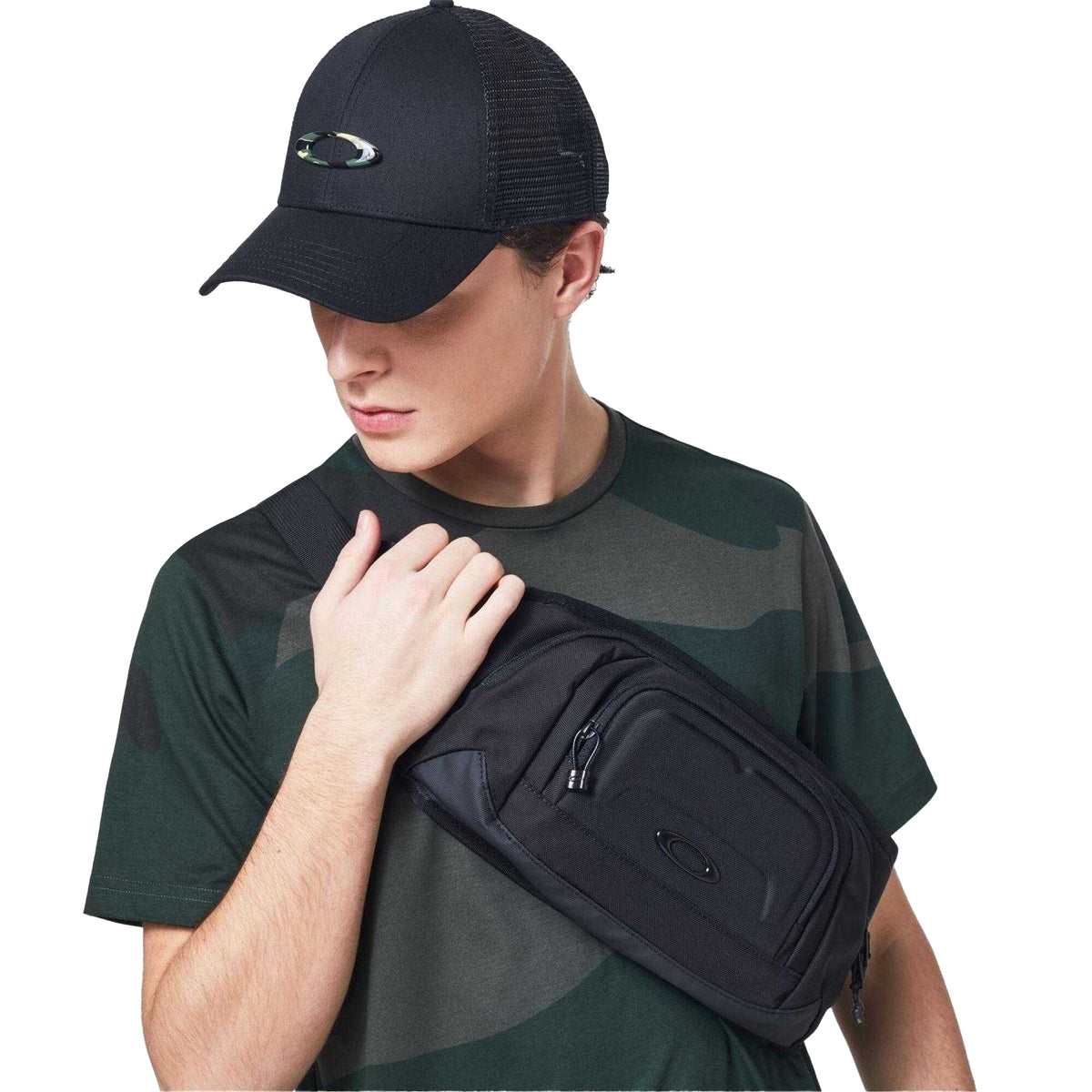 Black - Side - Oakley Mens Eclipse Camo Trucker Cap