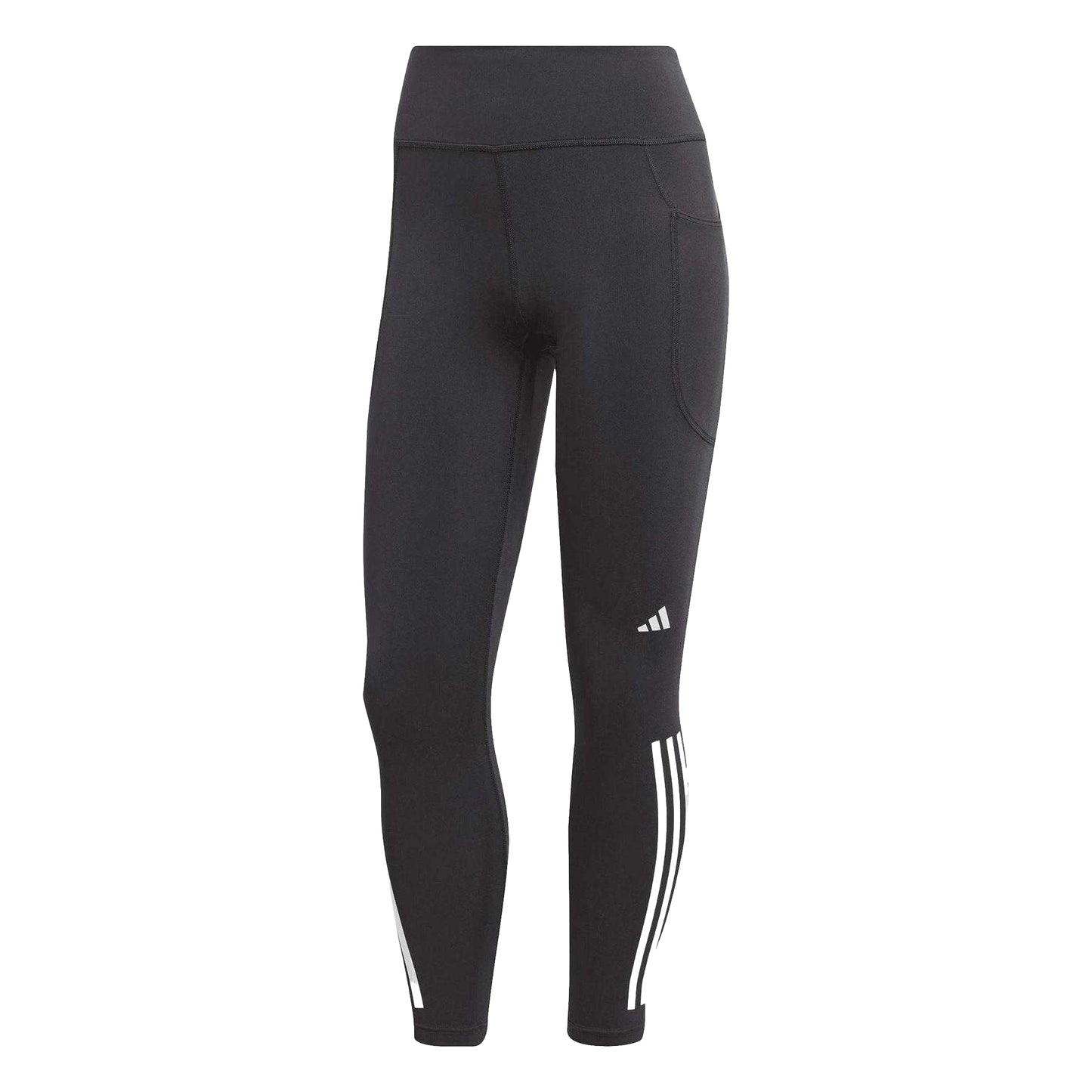 Black - Front - Adidas Womens-Ladies Daily Run 3 Stripes High Rise Leggings