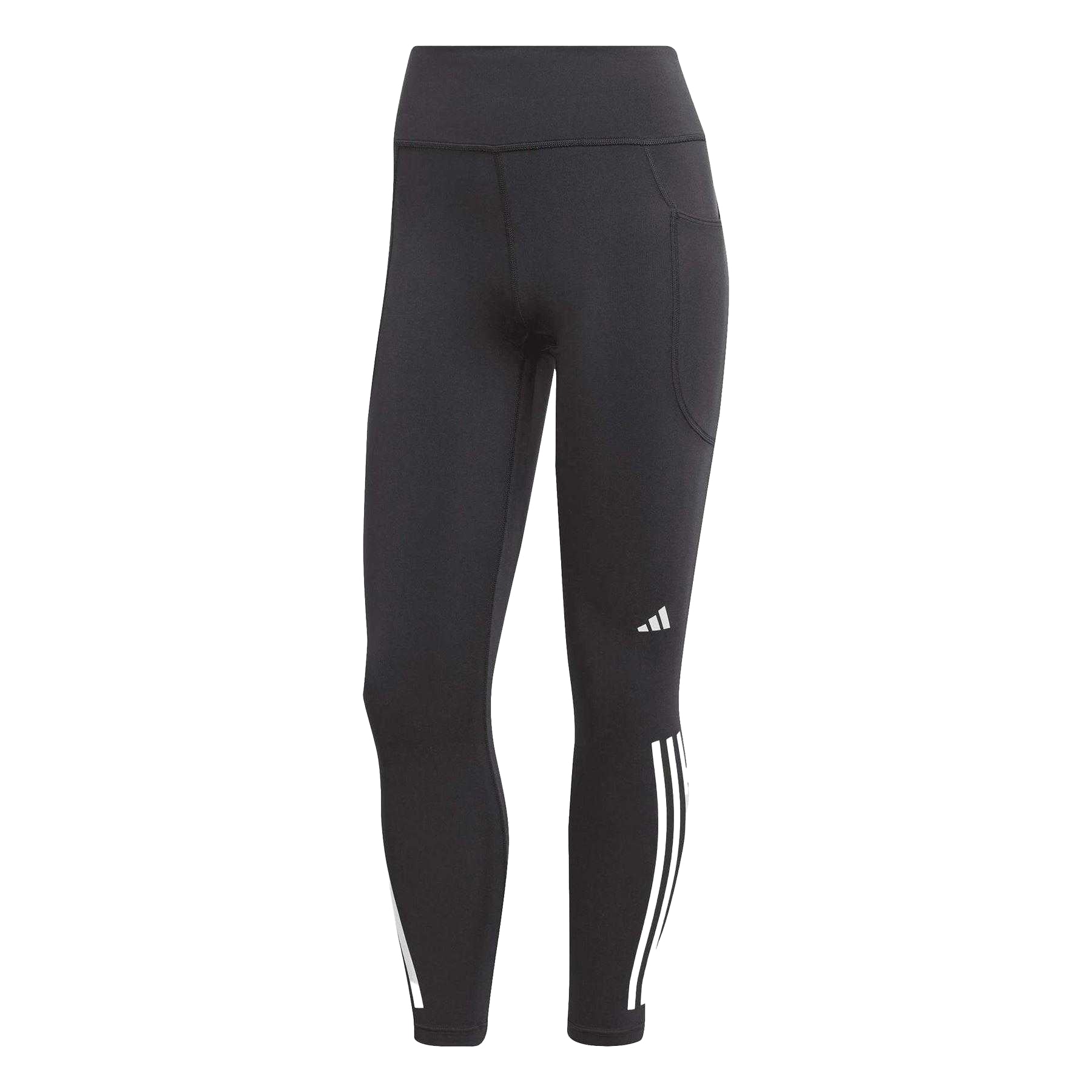 Black - Front - Adidas Womens-Ladies Daily Run 3 Stripes High Rise Leggings
