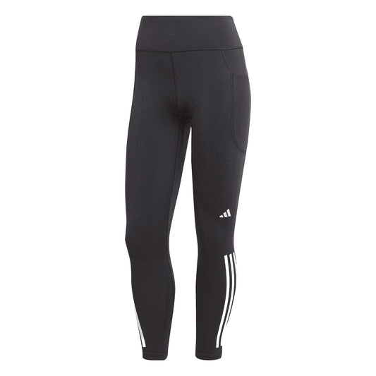 Black - Front - Adidas Womens-Ladies Daily Run 3 Stripes High Rise Leggings