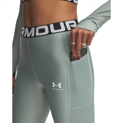 Green - Side - Under Armour Womens-Ladies HeatGear Fitted Leggings