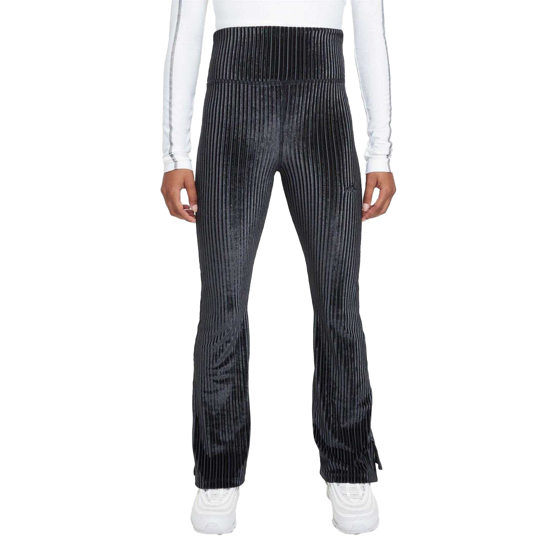 Black-Iron Grey - Front - Nike Girls Ribbed High Rise Flared Leggings