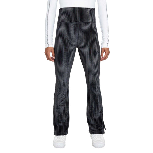 Black-Iron Grey - Front - Nike Girls Ribbed High Rise Flared Leggings
