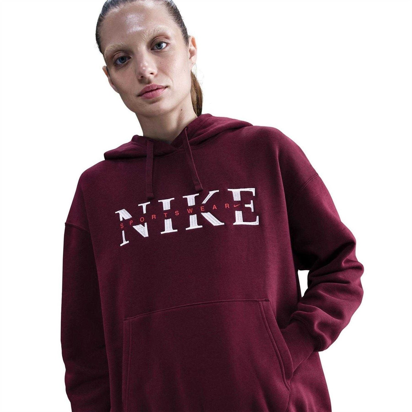 Bordeaux - Side - Nike Womens-Ladies Phoenix Fleece Pullover Hoodie