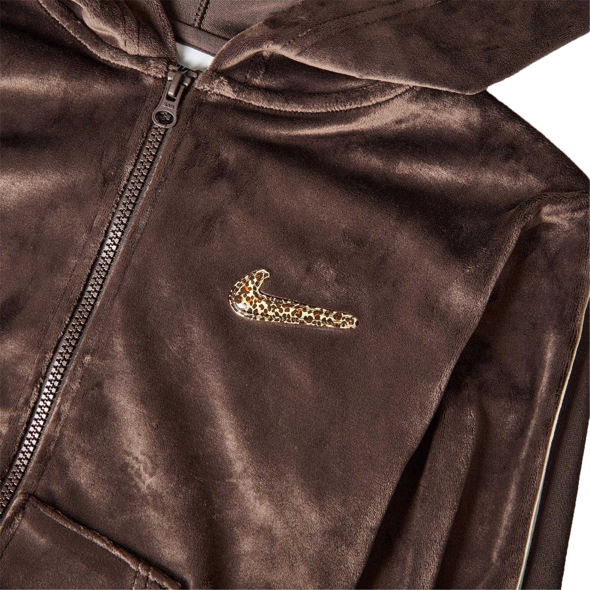 Brown - Side - Nike Womens-Ladies Swoosh Velour Full Zip Hoodie