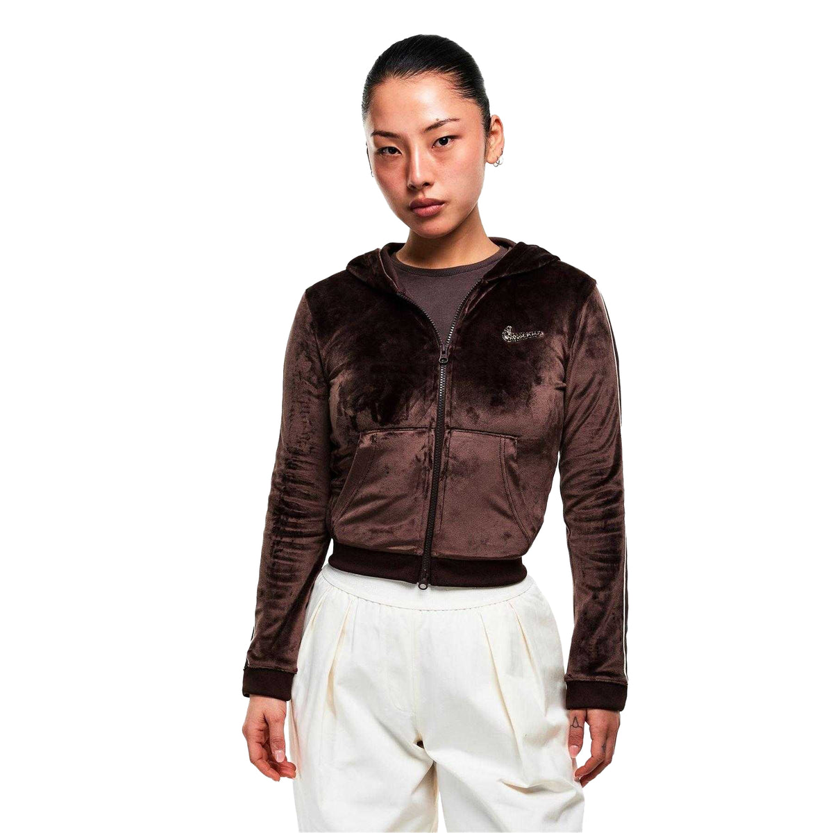 Brown - Lifestyle - Nike Womens-Ladies Swoosh Velour Full Zip Hoodie