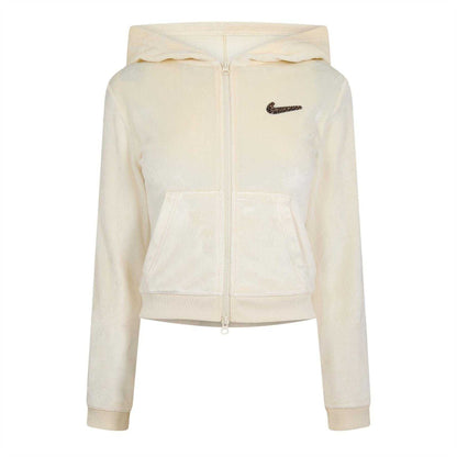 Coconut Milk - Front - Nike Womens-Ladies Swoosh Velour Full Zip Hoodie