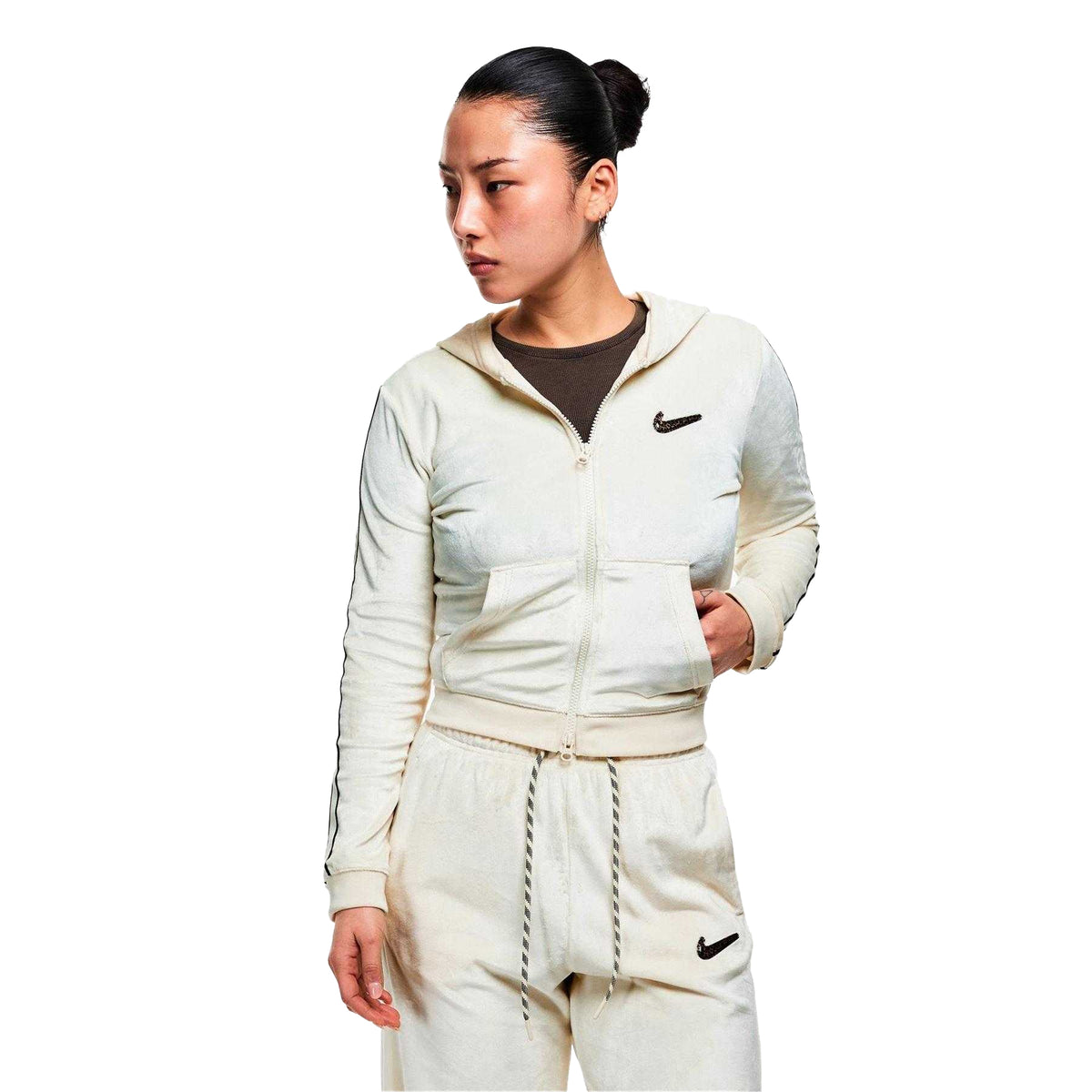 Coconut Milk - Lifestyle - Nike Womens-Ladies Swoosh Velour Full Zip Hoodie