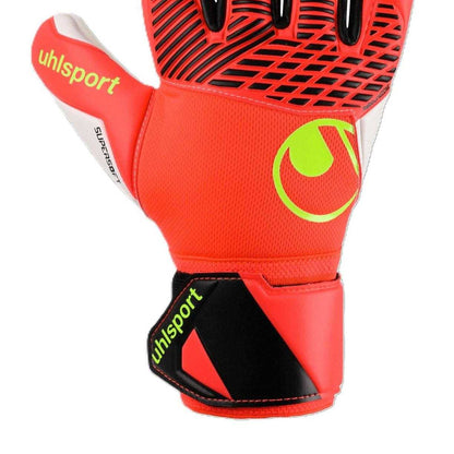 Fluorescent Red - Side - UHL Sport Unisex Adult Fangmaschine Half Negative Supersoft Goalkeeper Gloves