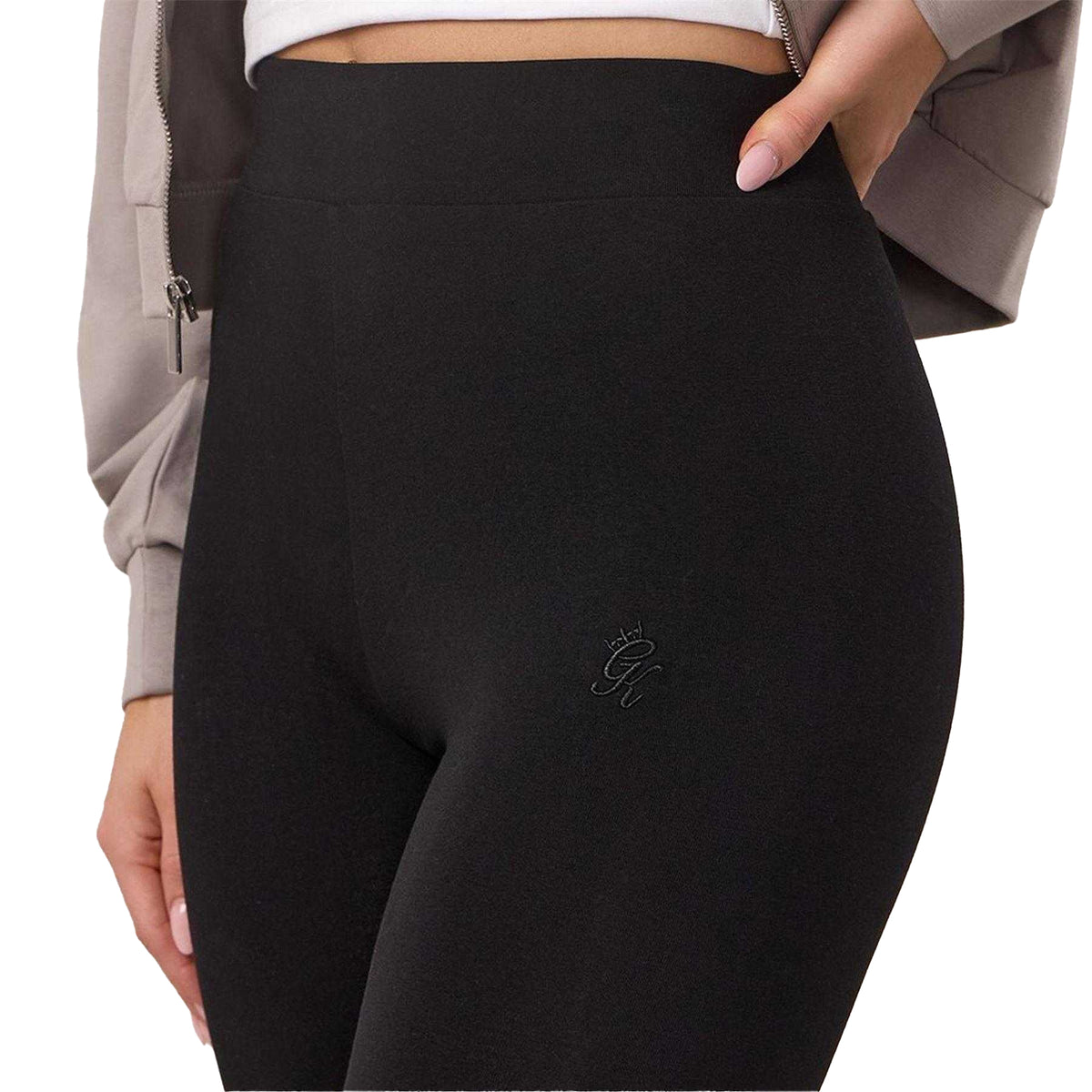 Black - Side - Gym King Womens-Ladies Embroidered Logo Leggings