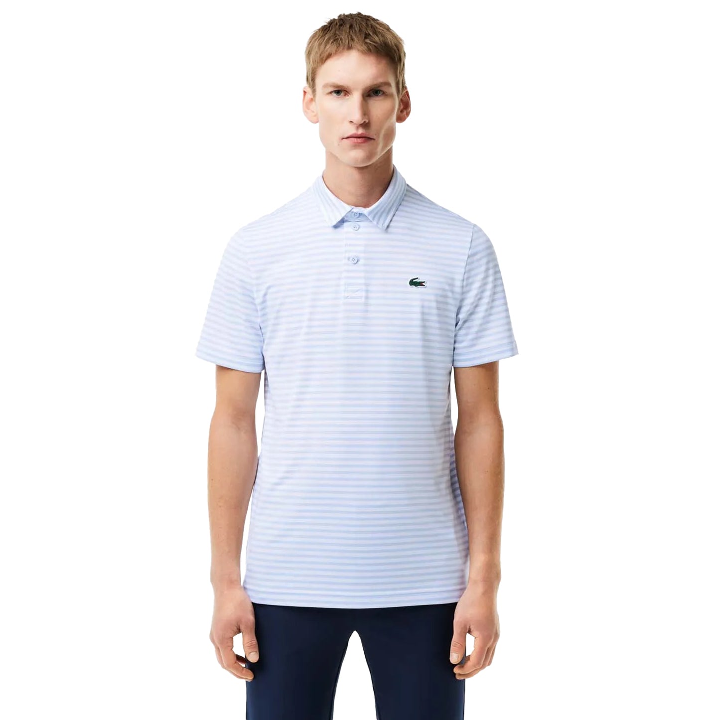Blue-White - Side - Lacoste Mens Ultra Dry Striped UV Protection Polo Shirt