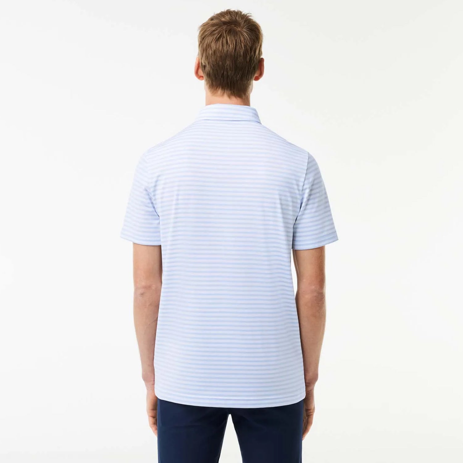 Blue-White - Back - Lacoste Mens Ultra Dry Striped UV Protection Polo Shirt