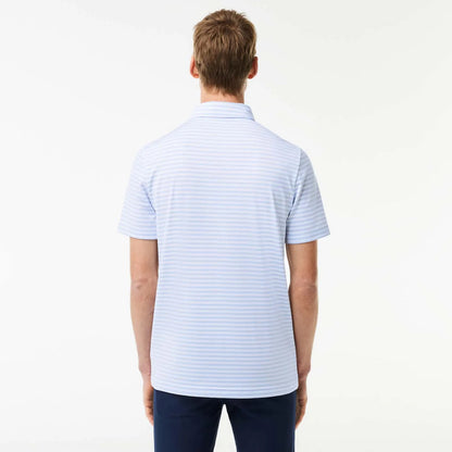 Blue-White - Back - Lacoste Mens Ultra Dry Striped UV Protection Polo Shirt
