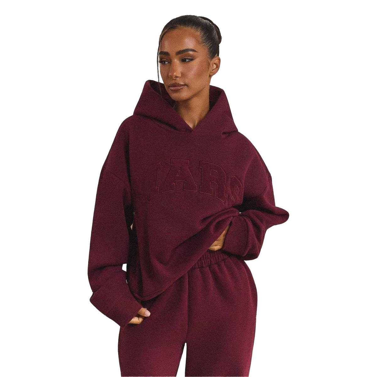 Wine - Side - Mars The Label Womens-Ladies Logo Relaxed Fit Varsity Hoodie