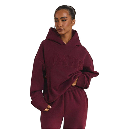 Wine - Side - Mars The Label Womens-Ladies Logo Relaxed Fit Varsity Hoodie