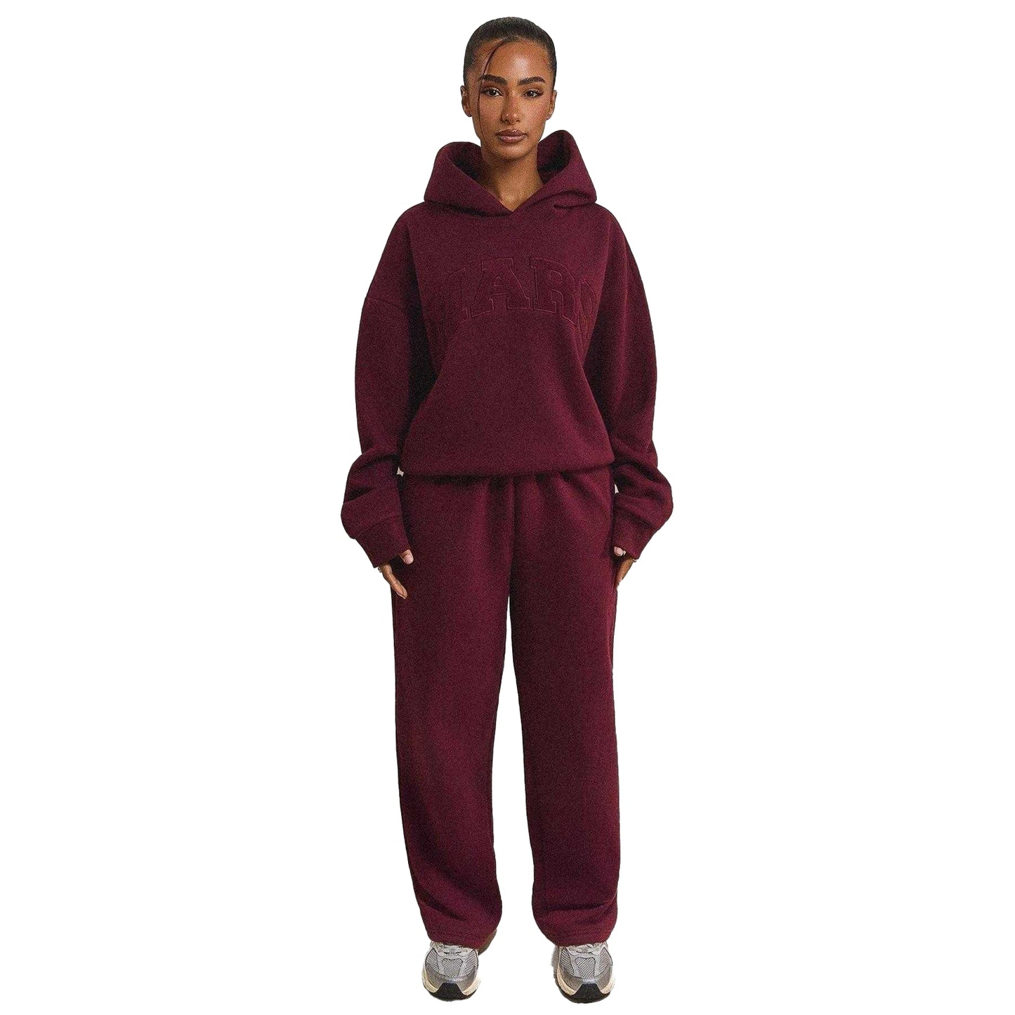 Wine - Pack Shot - Mars The Label Womens-Ladies Logo Relaxed Fit Varsity Hoodie