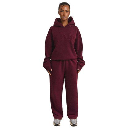 Wine - Pack Shot - Mars The Label Womens-Ladies Logo Relaxed Fit Varsity Hoodie