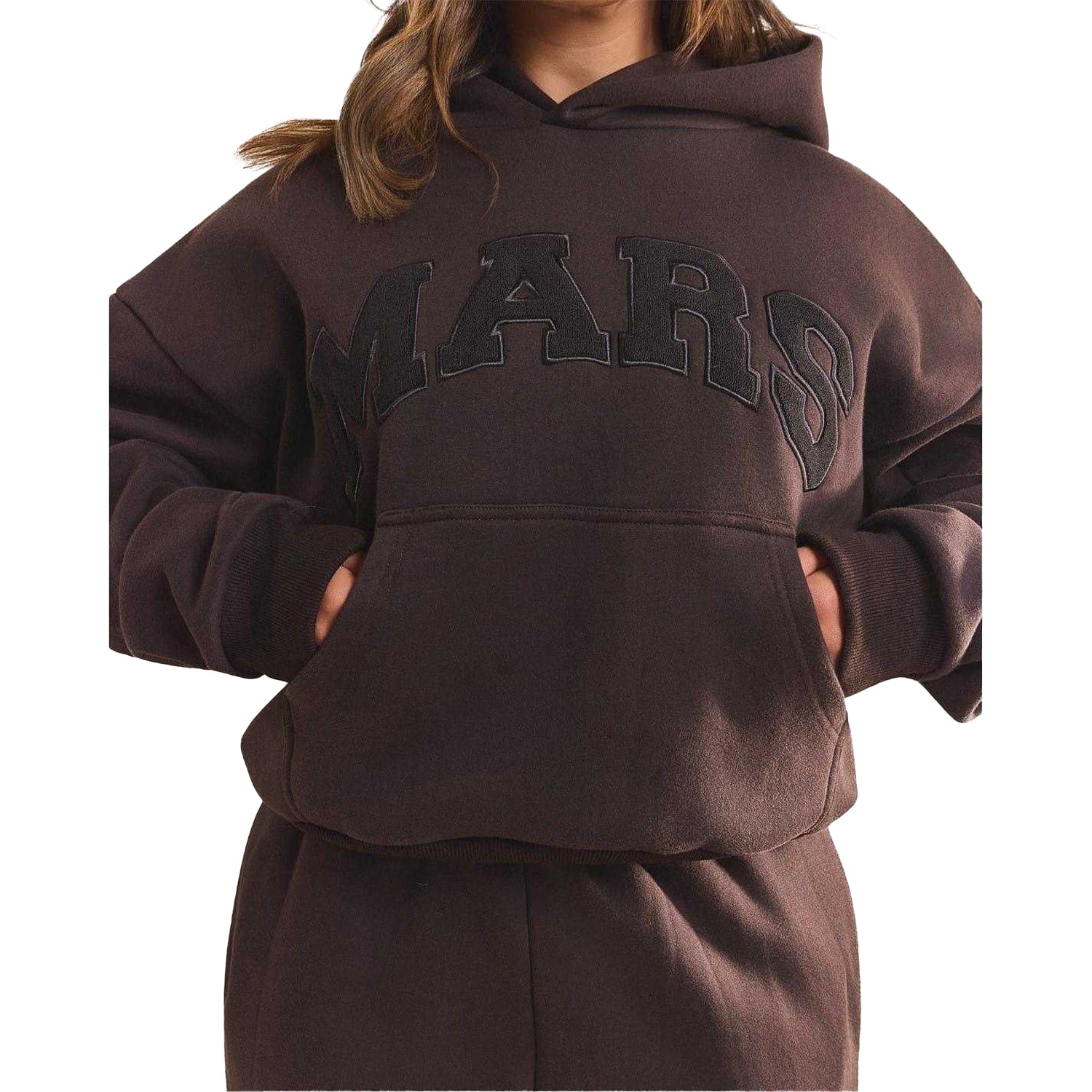 Chocolate Brown - Side - Mars The Label Womens-Ladies Logo Relaxed Fit Varsity Hoodie