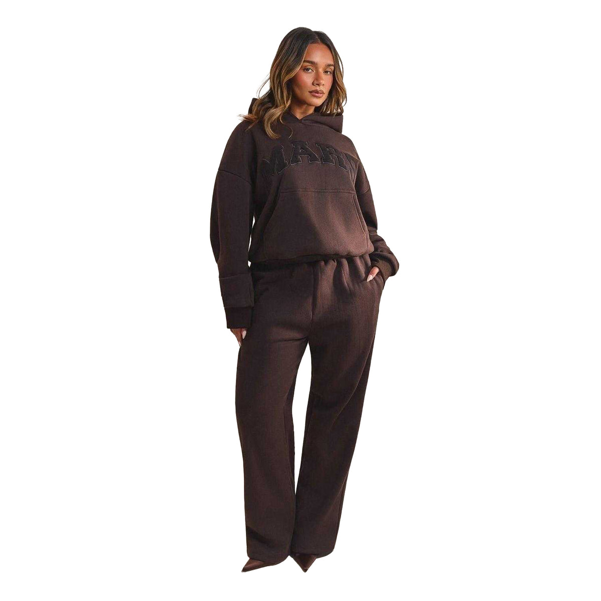 Chocolate Brown - Pack Shot - Mars The Label Womens-Ladies Logo Relaxed Fit Varsity Hoodie