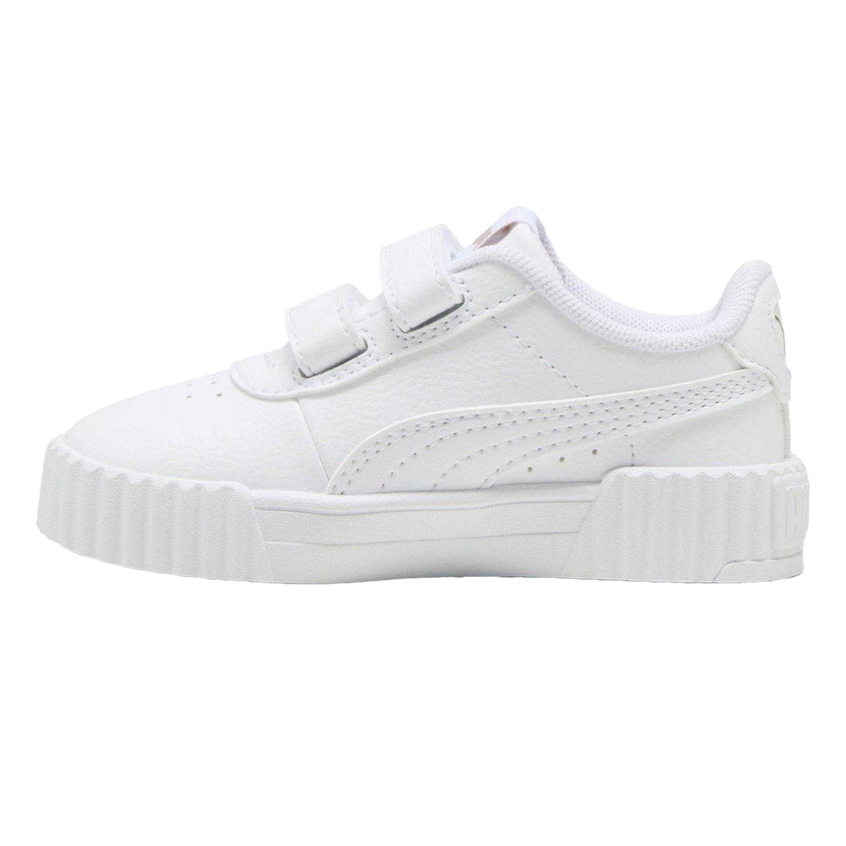 White-Gold - Back - Puma Childrens-Kids Carina 3.0 Leather Platform Shoes
