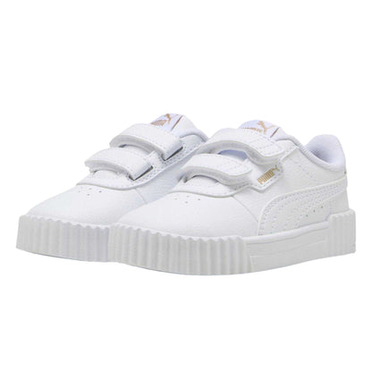 White-Gold - Pack Shot - Puma Childrens-Kids Carina 3.0 Leather Platform Shoes
