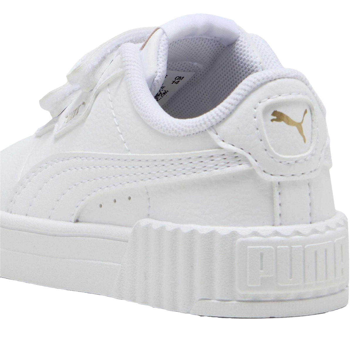 White-Gold - Close up - Puma Childrens-Kids Carina 3.0 Leather Platform Shoes