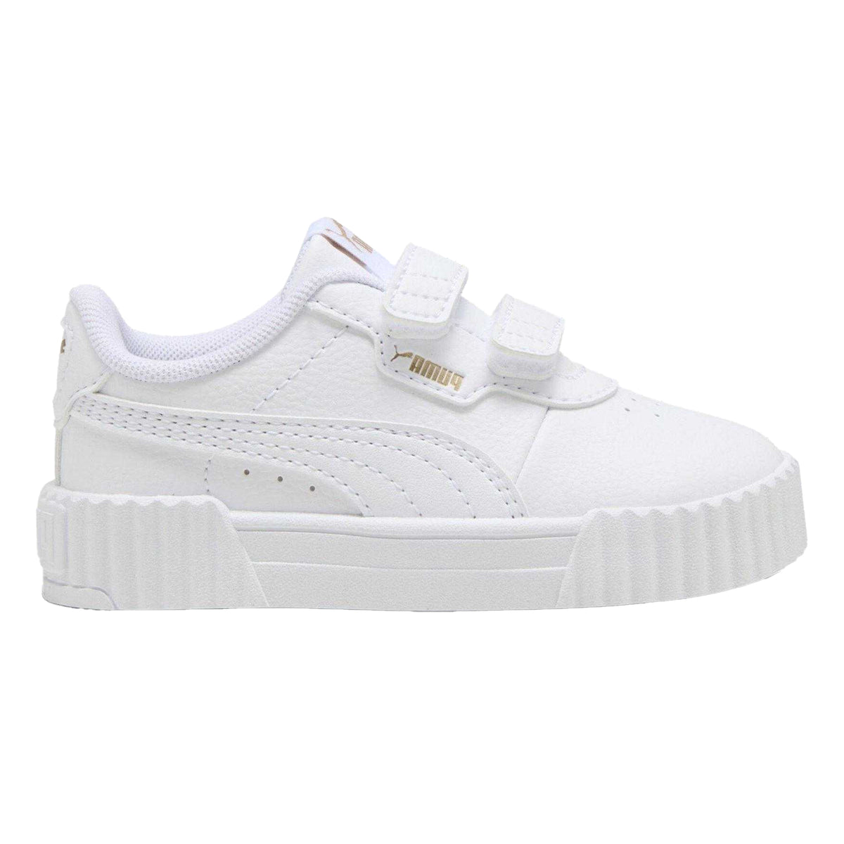 White-Gold - Front - Puma Childrens-Kids Carina 3.0 Leather Platform Shoes